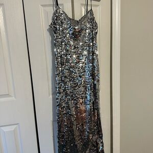 Reformation Shimmering Silver Sequin Dress
